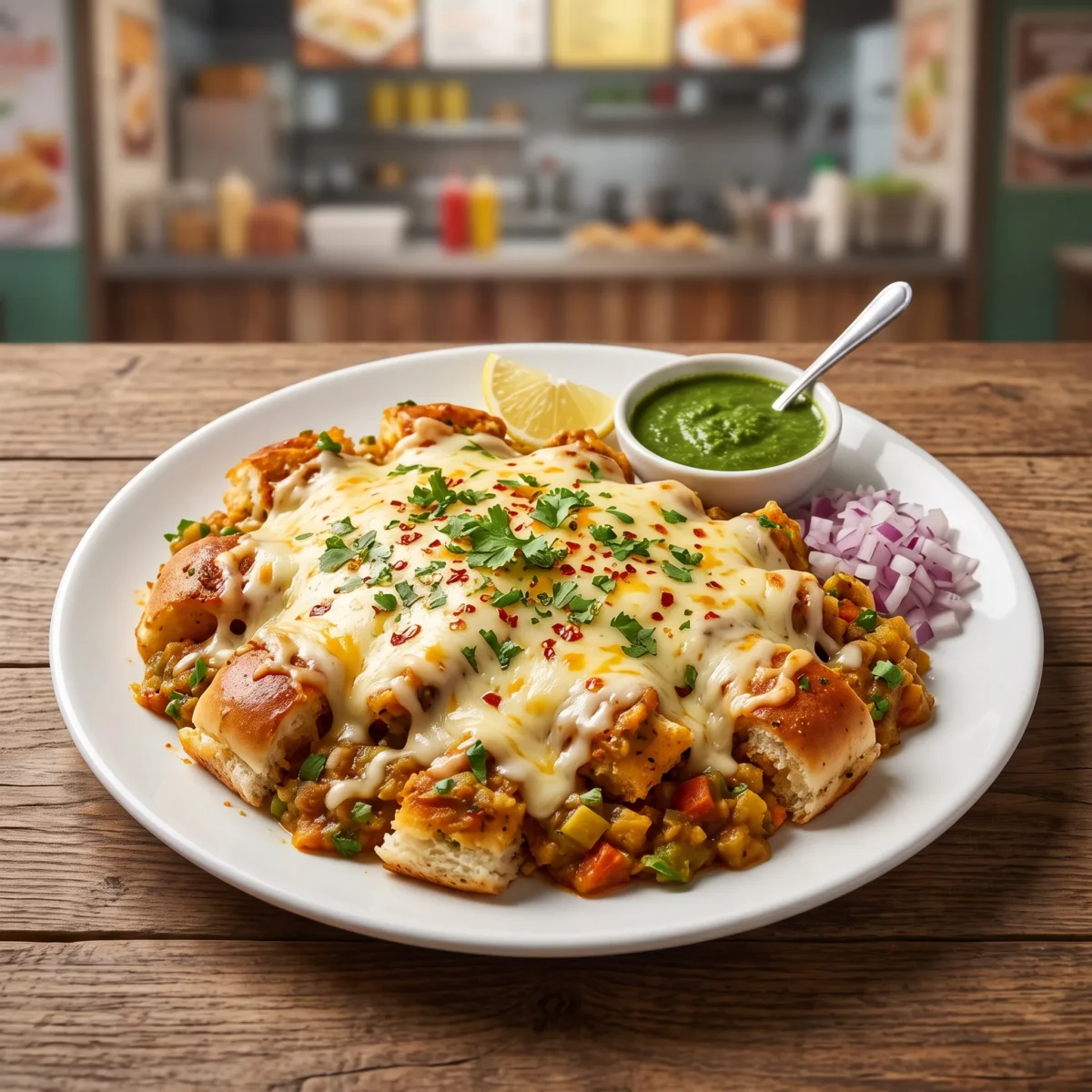 Cheese Masala Pav Mixed with Bhaji